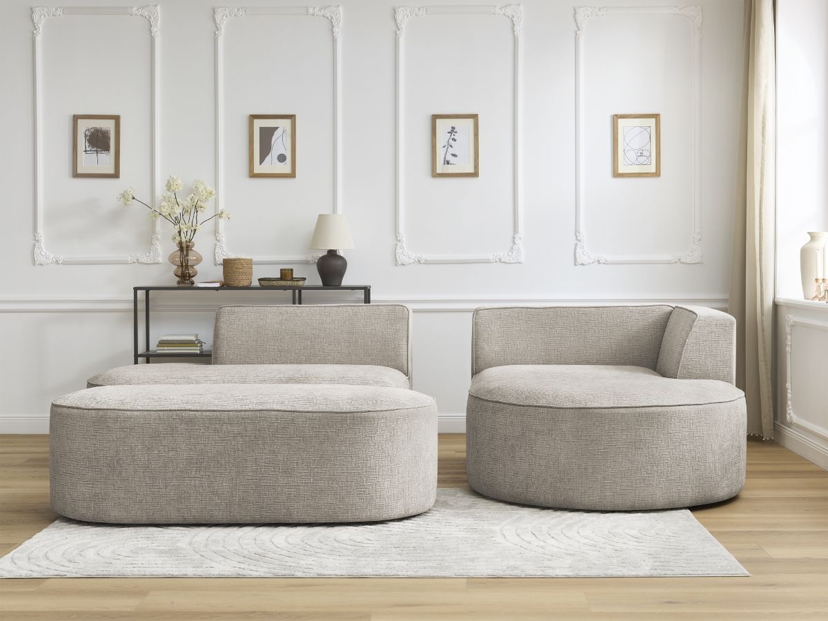 Canapé d'angle fixe ROUSSEAU tissu texturé avec pouf
