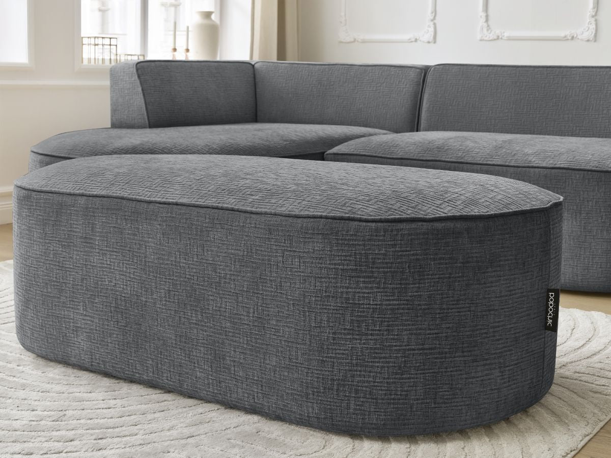 Canapé d'angle fixe ROUSSEAU tissu texturé avec pouf