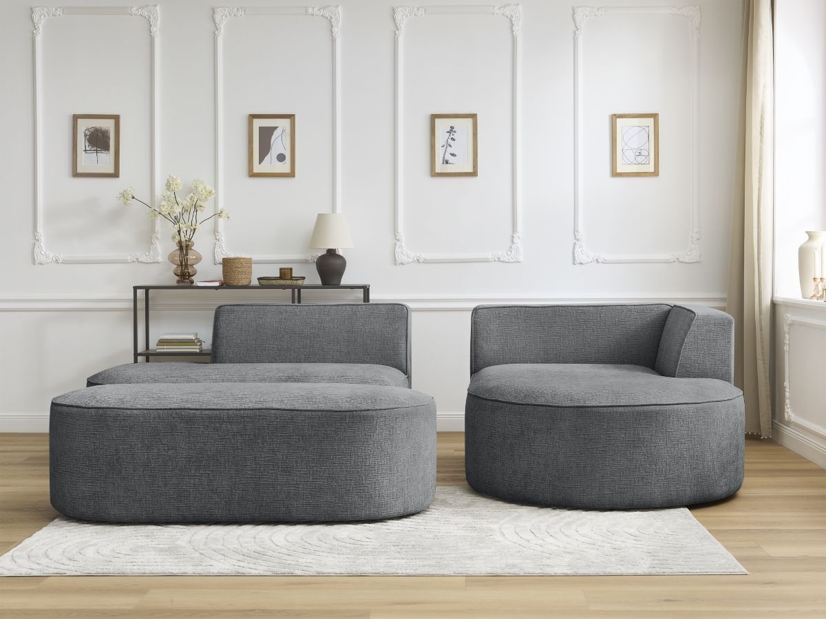 Canapé d'angle fixe ROUSSEAU tissu texturé avec pouf