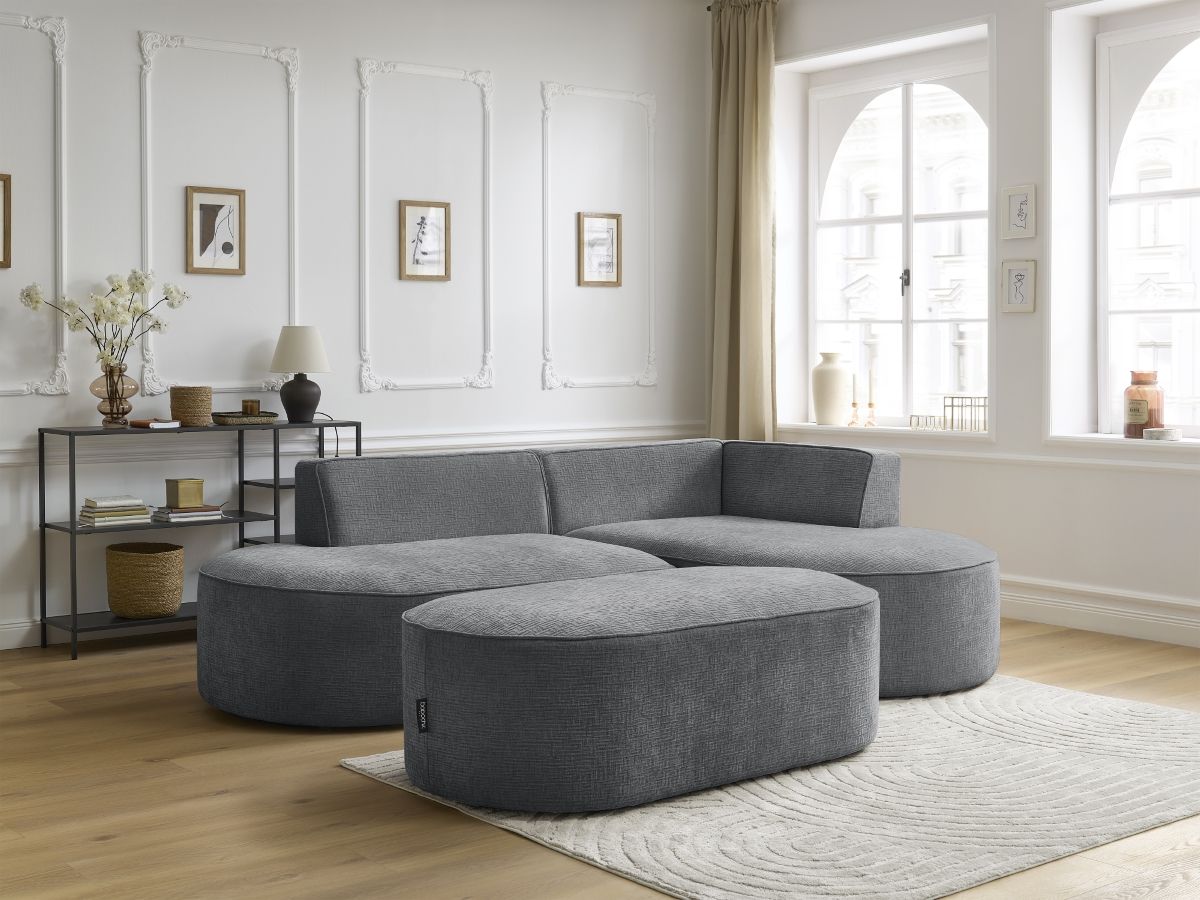 Canapé d'angle fixe ROUSSEAU tissu texturé avec pouf