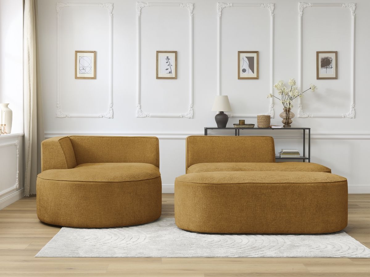 Canapé d'angle fixe ROUSSEAU tissu texturé avec pouf