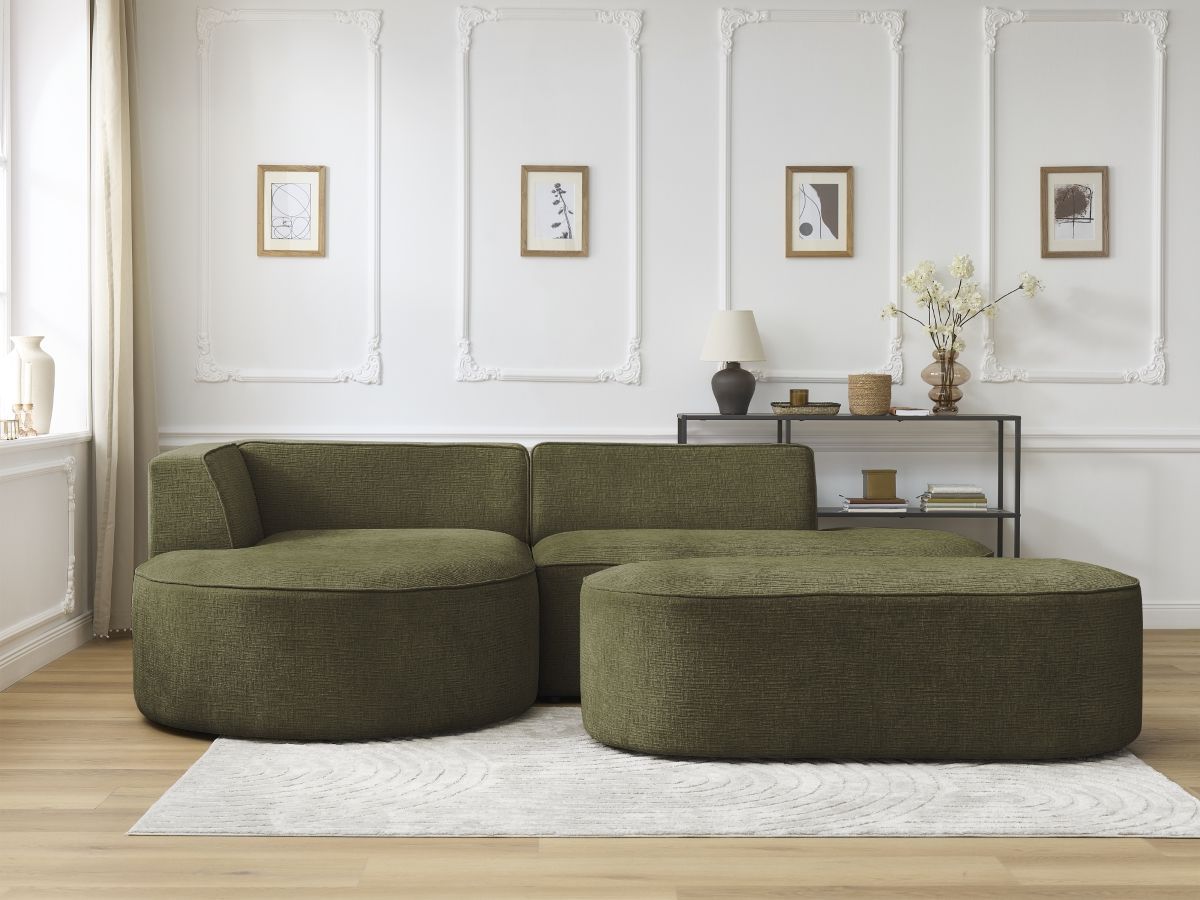 Canapé d'angle fixe ROUSSEAU tissu texturé avec pouf
