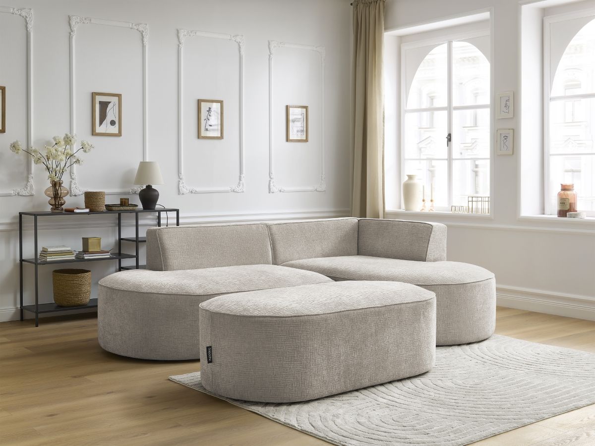 Canapé d'angle fixe ROUSSEAU tissu texturé avec pouf