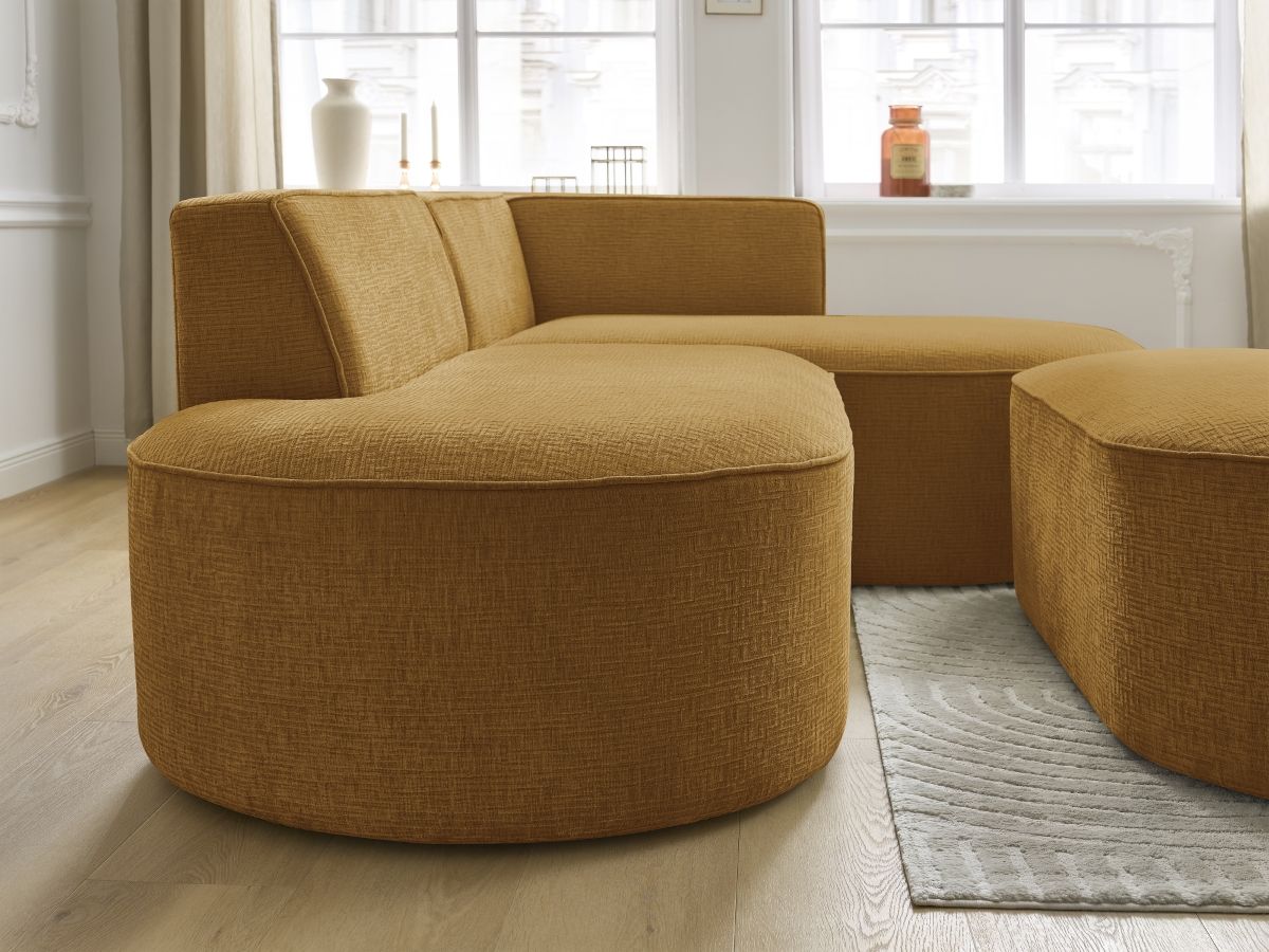 Canapé d'angle fixe ROUSSEAU tissu texturé avec pouf