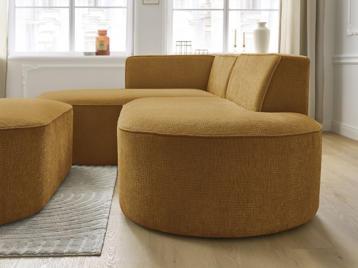 Canapé d'angle fixe ROUSSEAU tissu texturé avec pouf