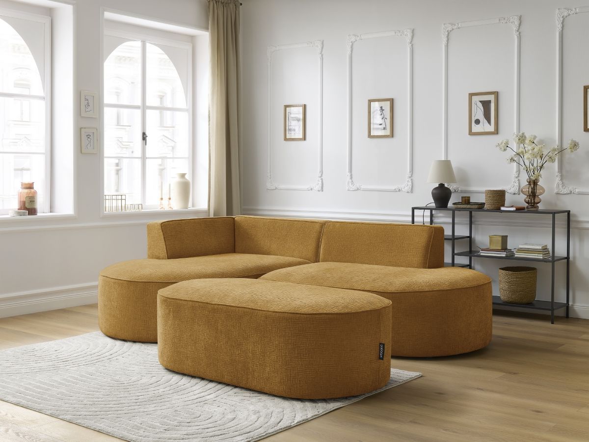 Canapé d'angle fixe ROUSSEAU tissu texturé avec pouf