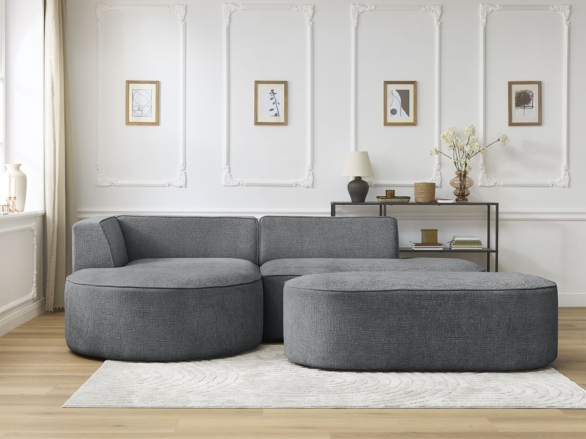 Canapé d'angle fixe ROUSSEAU tissu texturé avec pouf