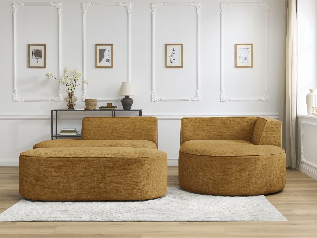 Canapé d'angle fixe ROUSSEAU tissu texturé avec pouf