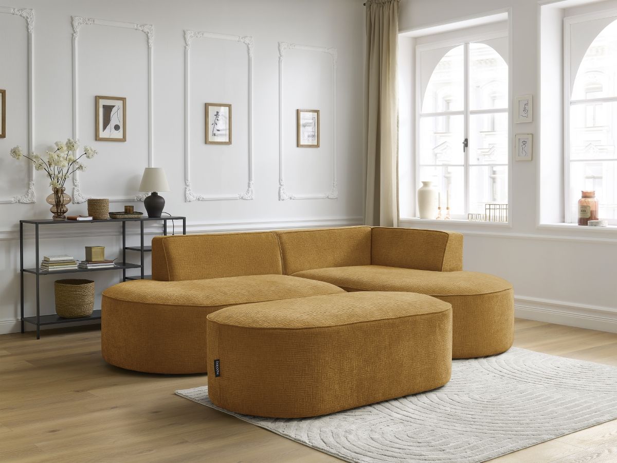 Canapé d'angle fixe ROUSSEAU tissu texturé avec pouf