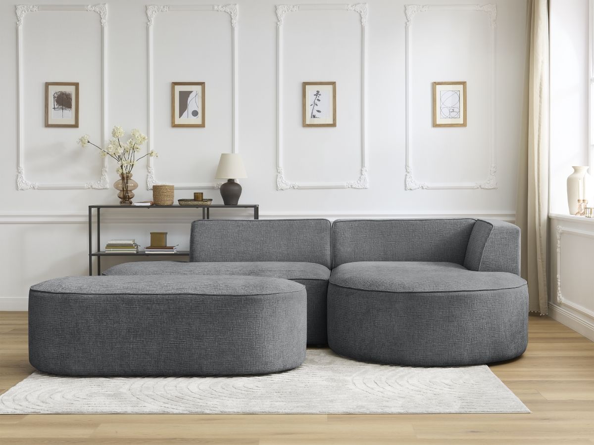 Canapé d'angle fixe ROUSSEAU tissu texturé avec pouf