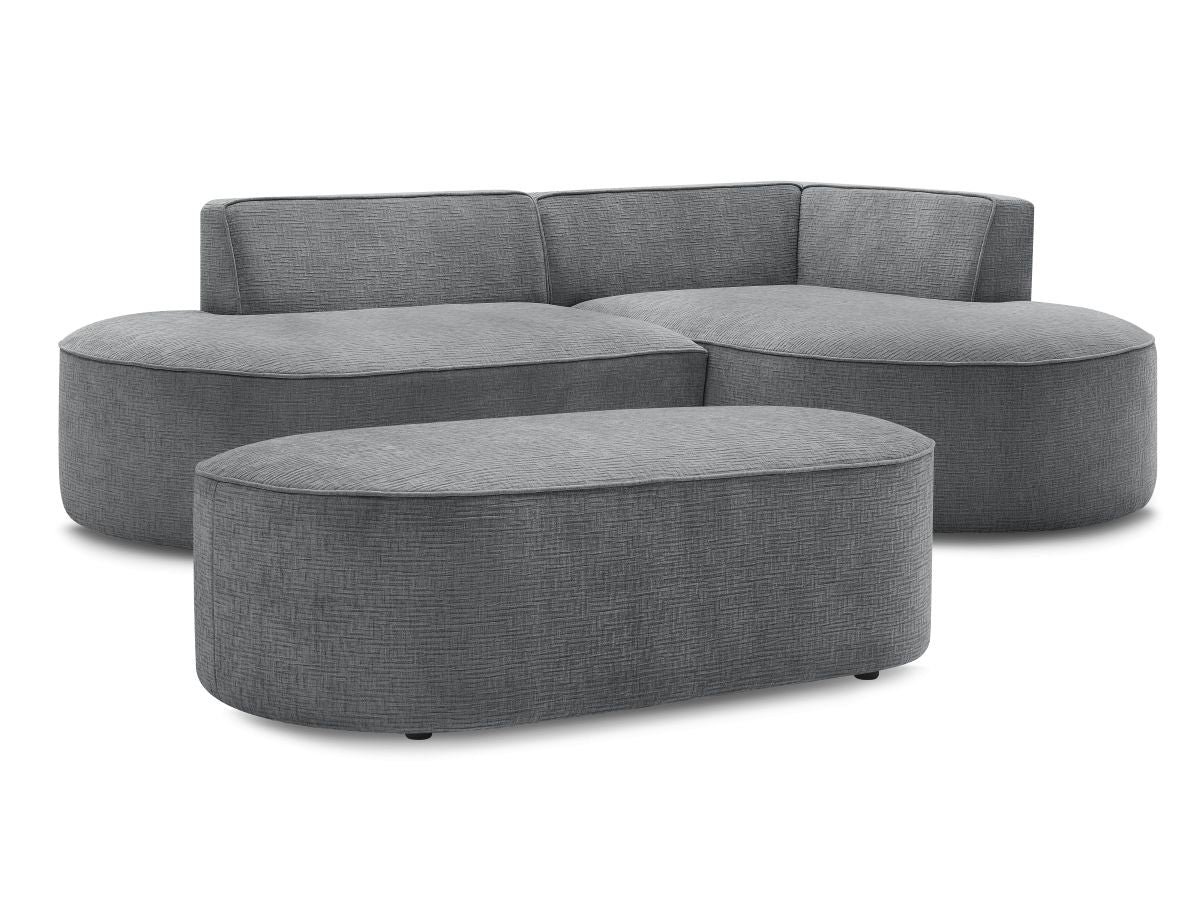Canapé d'angle fixe ROUSSEAU tissu texturé avec pouf