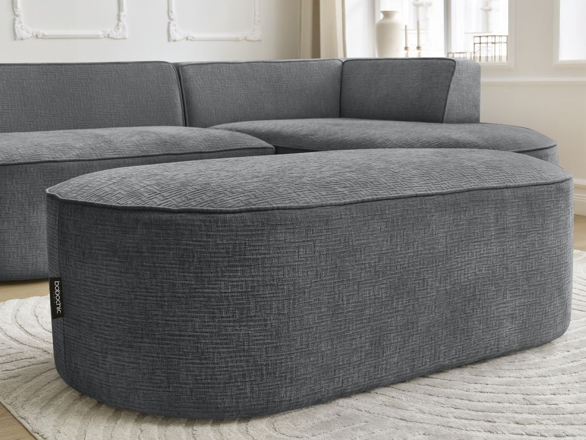 Canapé d'angle fixe ROUSSEAU tissu texturé avec pouf