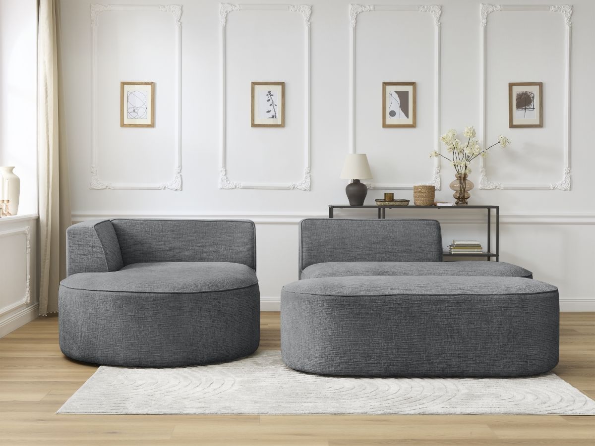 Canapé d'angle fixe ROUSSEAU tissu texturé avec pouf