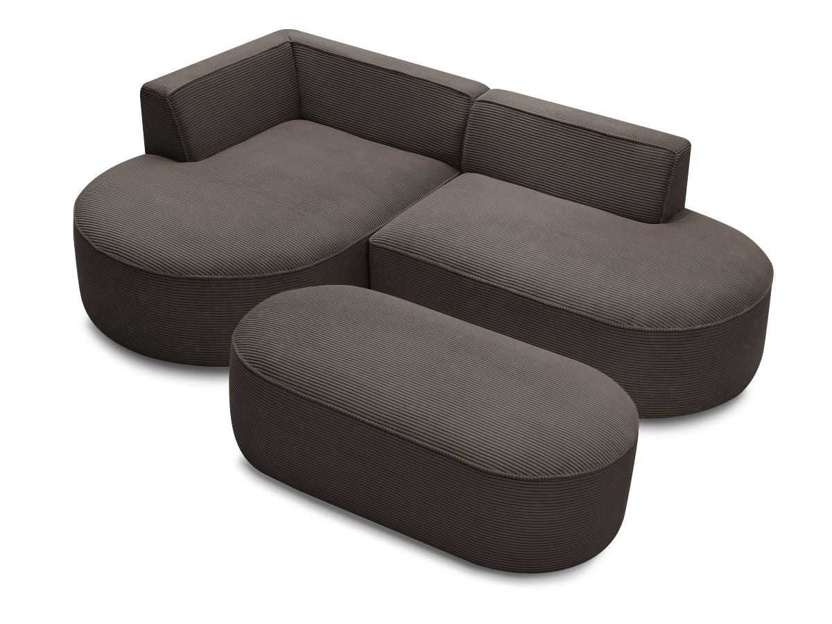 Canapé d'angle fixe ROUSSEAU velours côtelé avec pouf