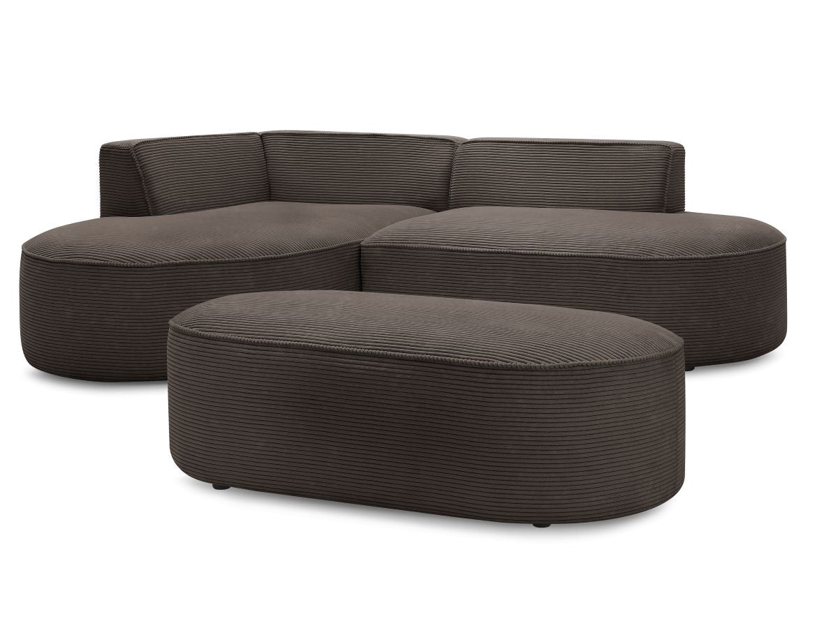 Canapé d'angle fixe ROUSSEAU velours côtelé avec pouf