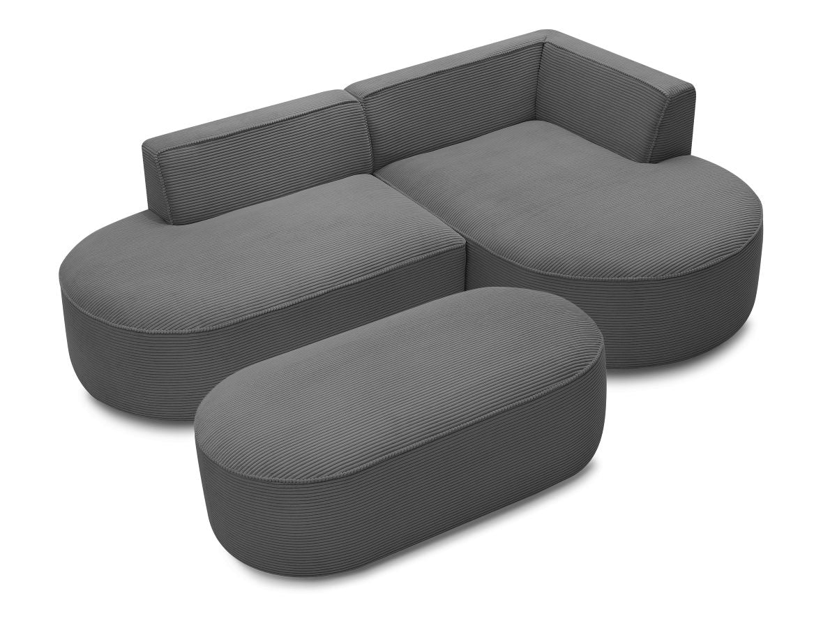 Canapé d'angle fixe ROUSSEAU velours côtelé avec pouf