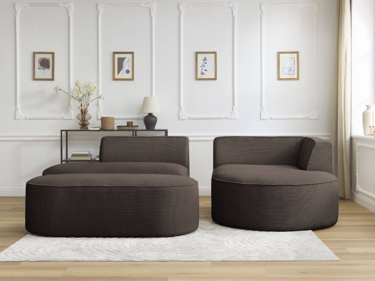 Canapé d'angle fixe ROUSSEAU velours côtelé avec pouf