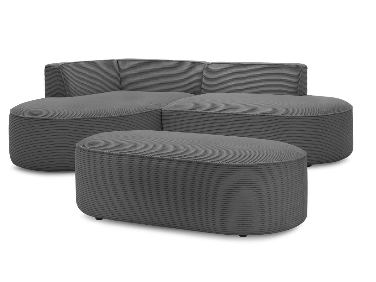 Canapé d'angle fixe ROUSSEAU velours côtelé avec pouf