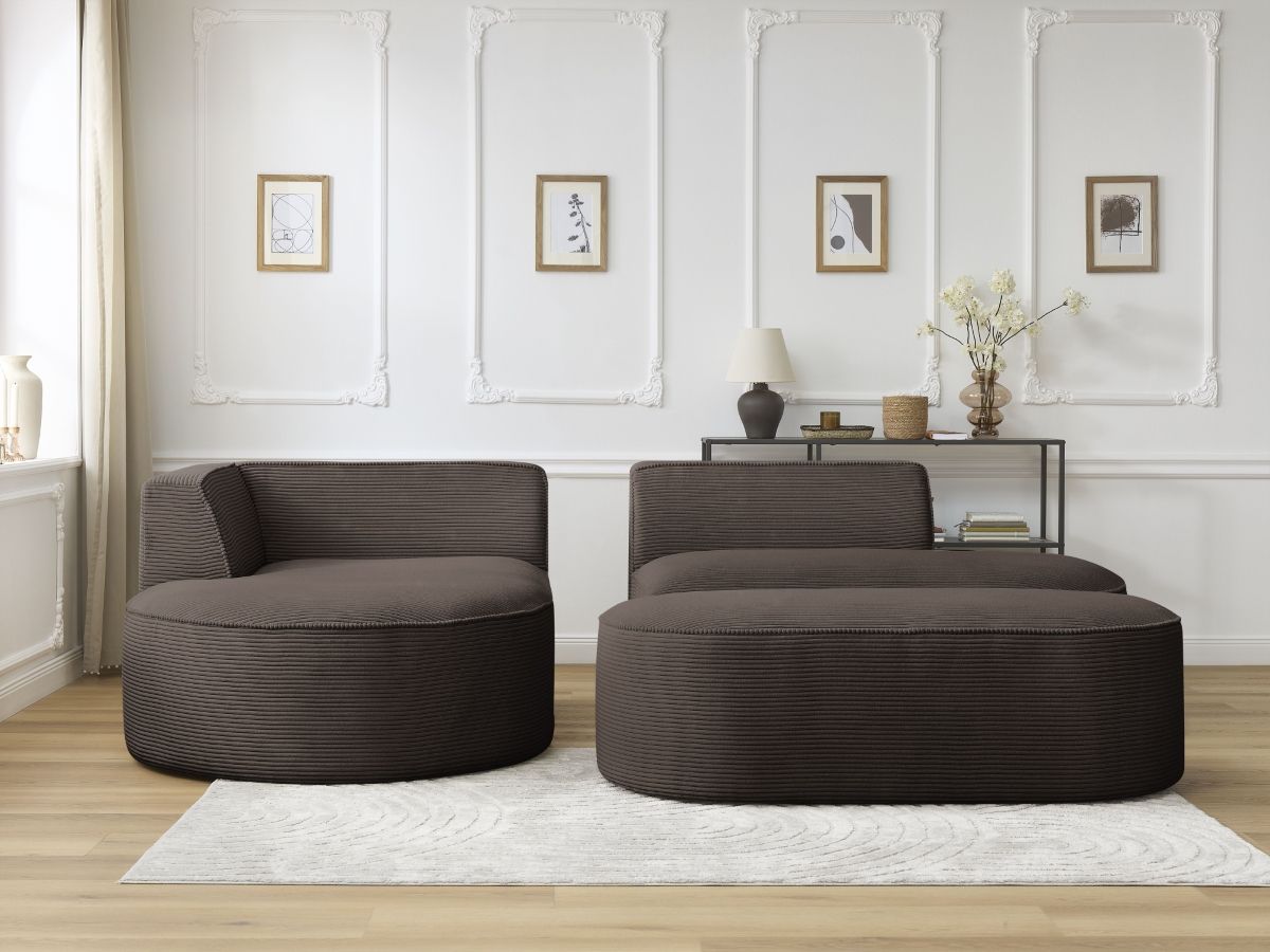 Canapé d'angle fixe ROUSSEAU velours côtelé avec pouf