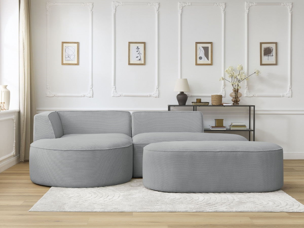 Canapé d'angle fixe ROUSSEAU velours côtelé avec pouf