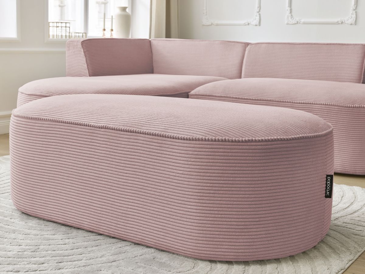 Canapé d'angle fixe ROUSSEAU velours côtelé avec pouf