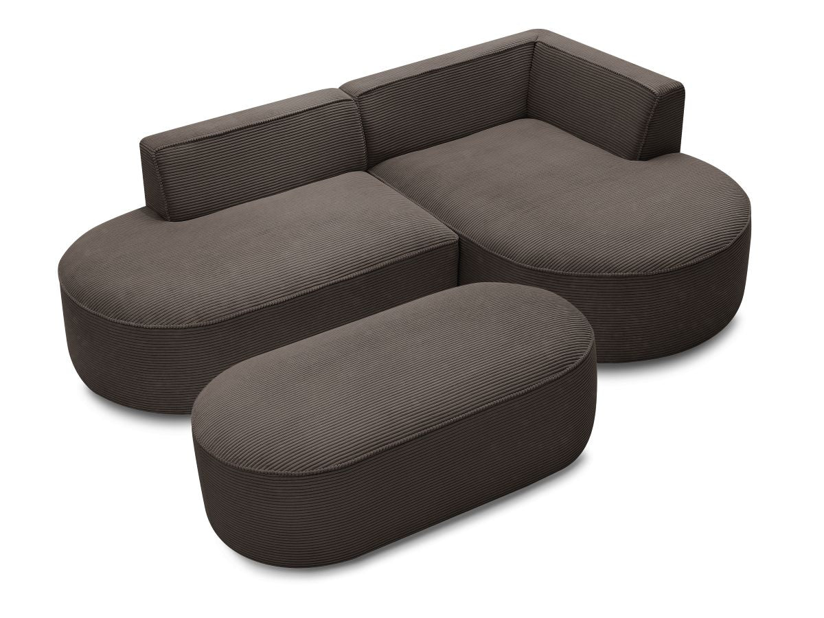 Canapé d'angle fixe ROUSSEAU velours côtelé avec pouf
