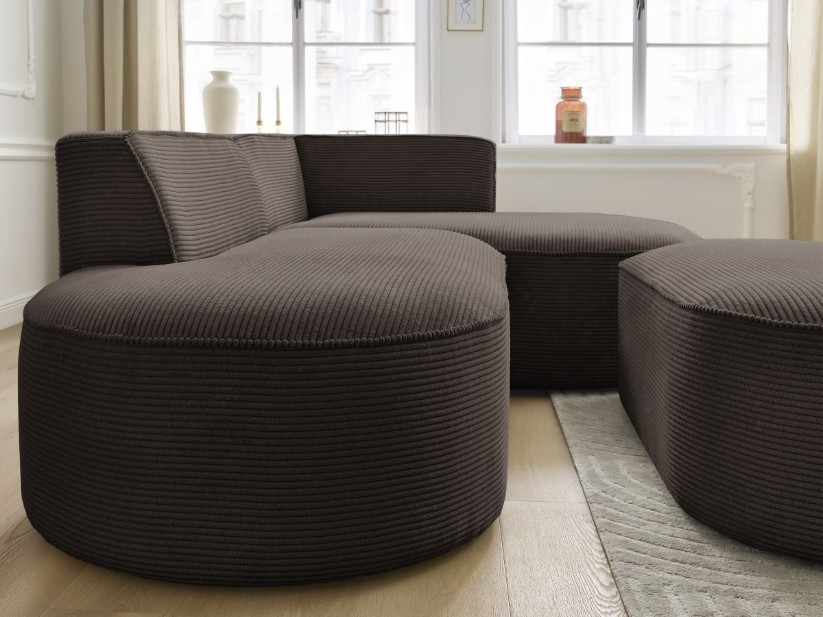 Canapé d'angle fixe ROUSSEAU velours côtelé avec pouf