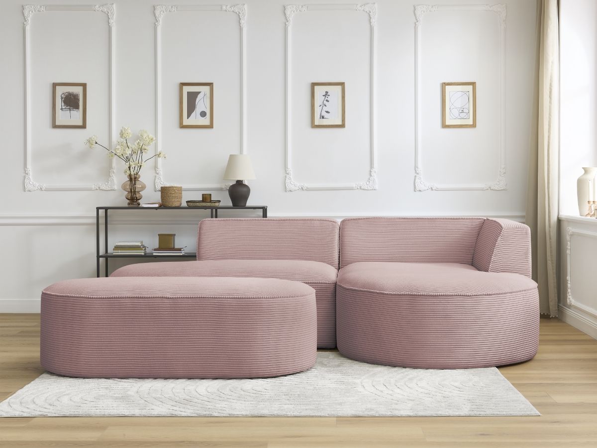 Canapé d'angle fixe ROUSSEAU velours côtelé avec pouf