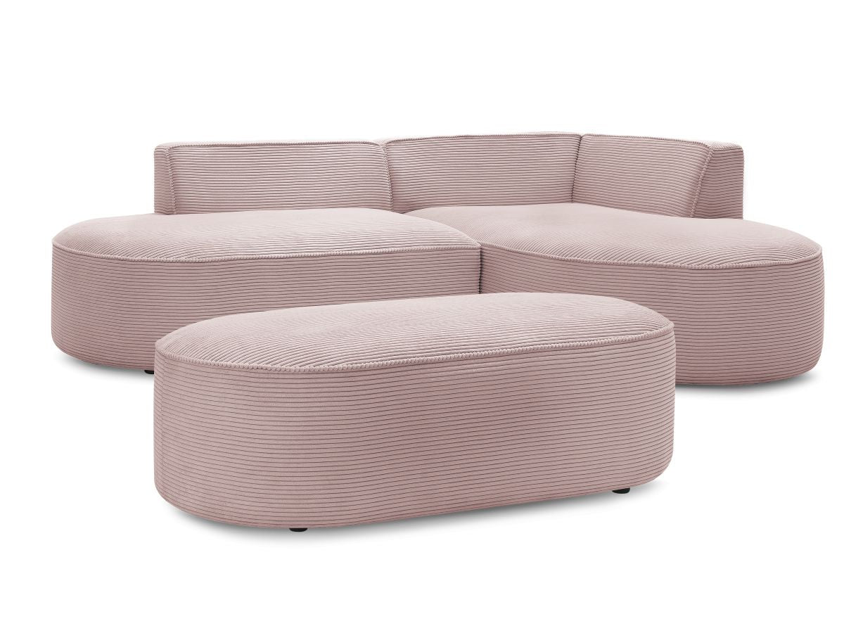Canapé d'angle fixe ROUSSEAU velours côtelé avec pouf