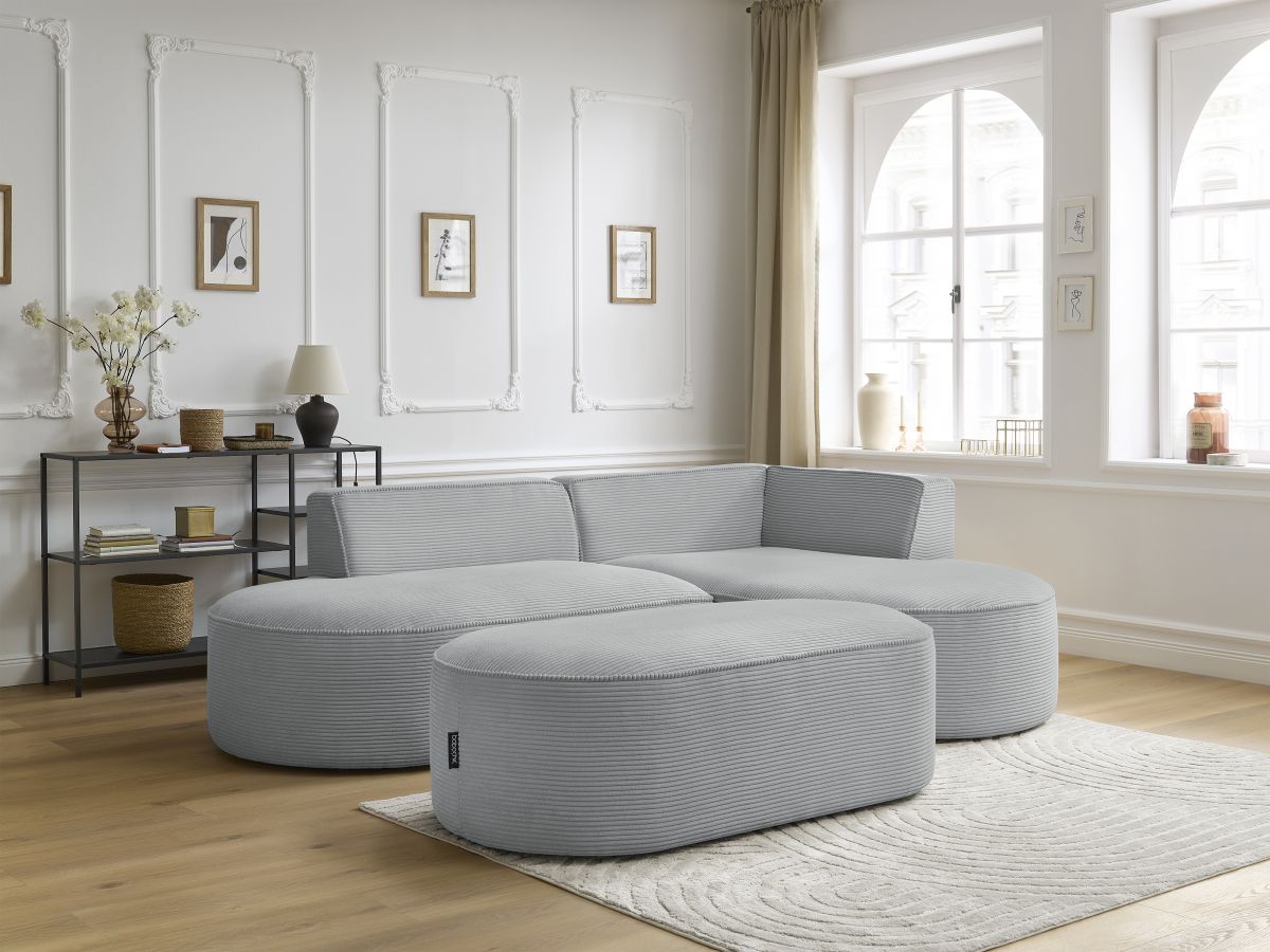 Canapé d'angle fixe ROUSSEAU velours côtelé avec pouf