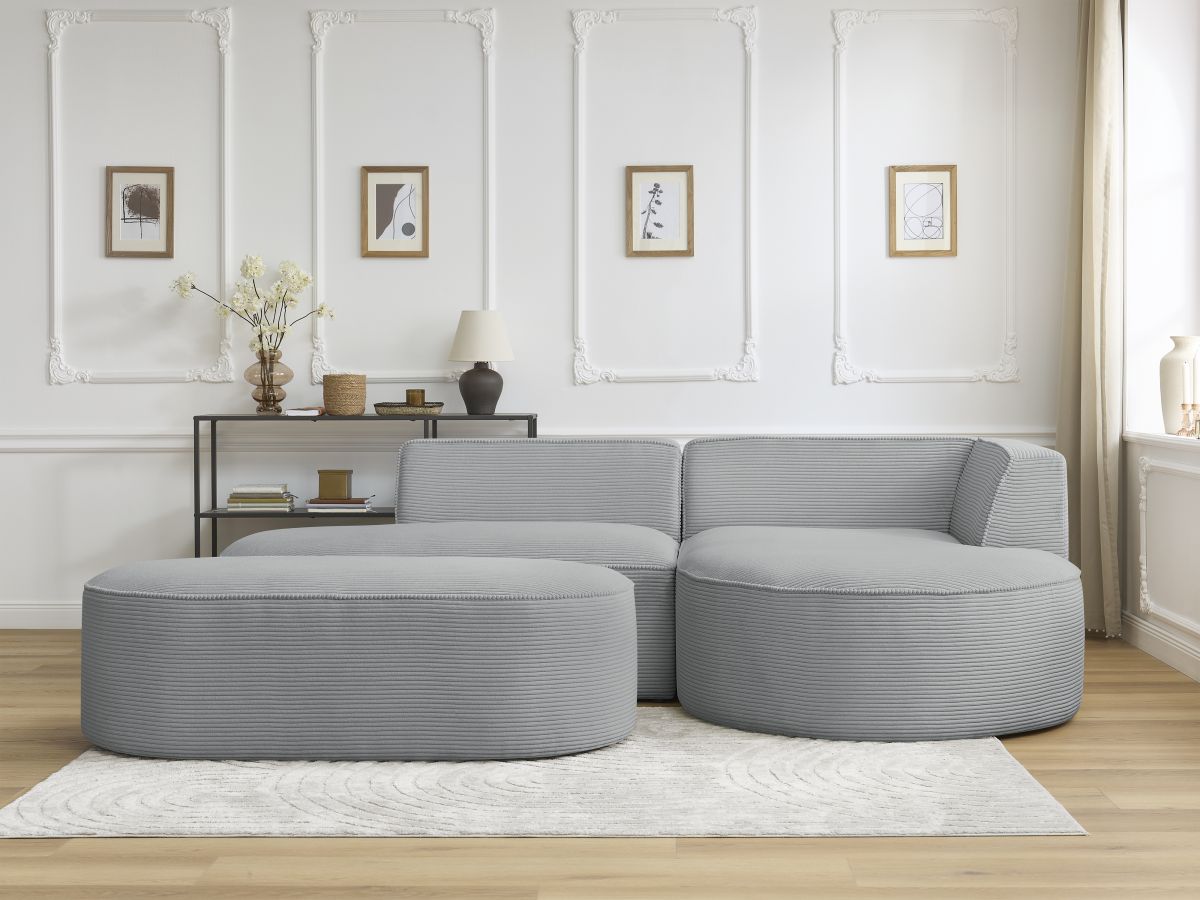 Canapé d'angle fixe ROUSSEAU velours côtelé avec pouf