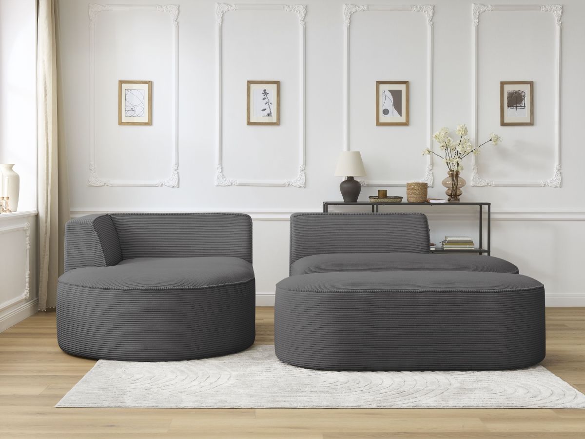 Canapé d'angle fixe ROUSSEAU velours côtelé avec pouf