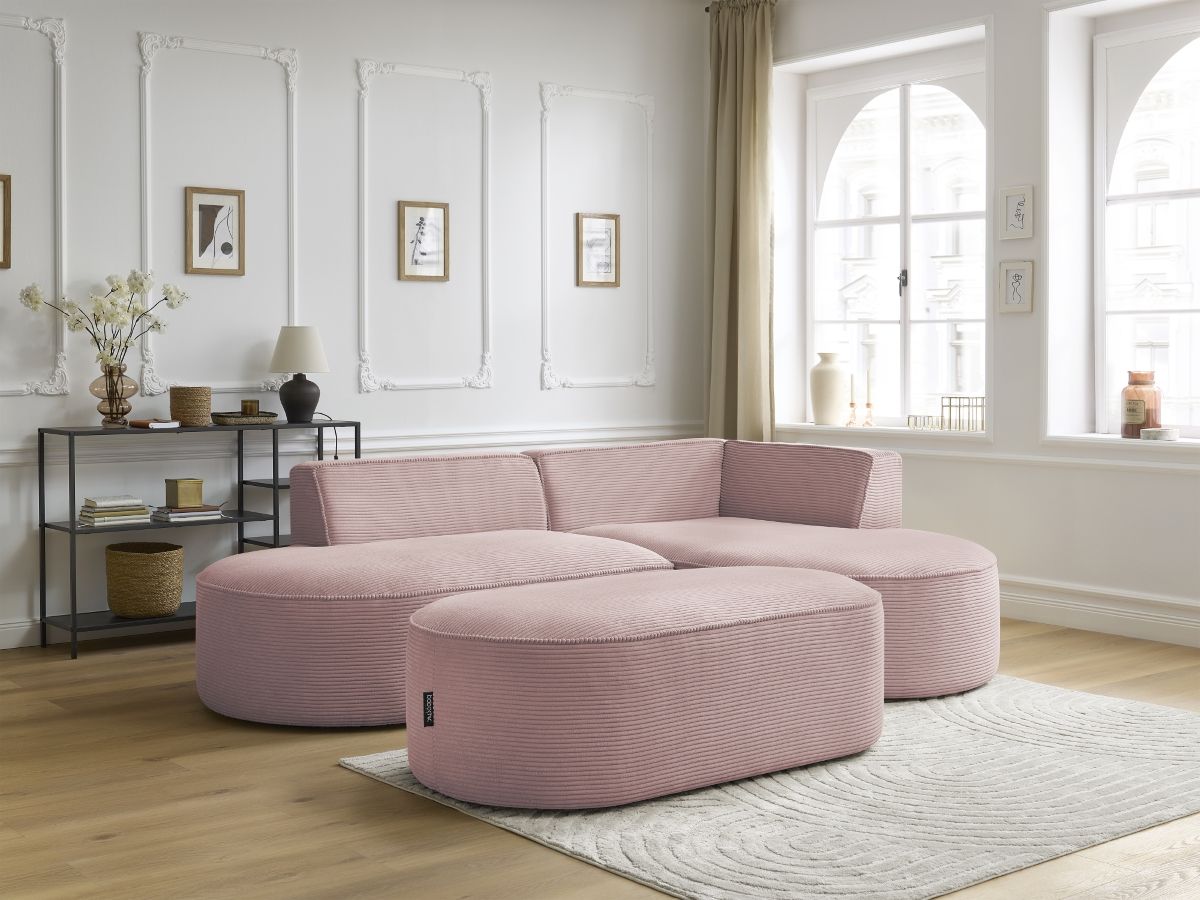Canapé d'angle fixe ROUSSEAU velours côtelé avec pouf