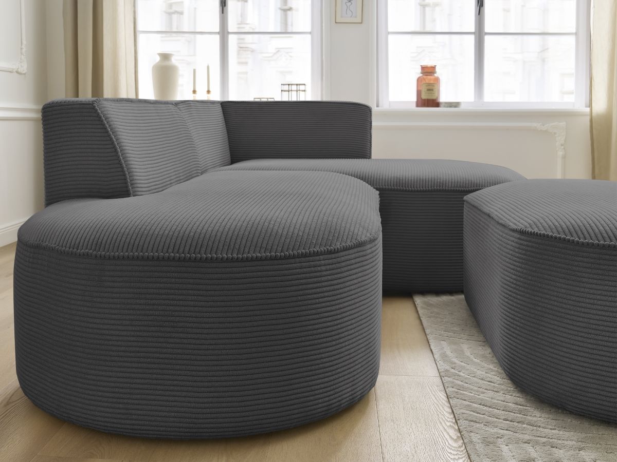 Canapé d'angle fixe ROUSSEAU velours côtelé avec pouf