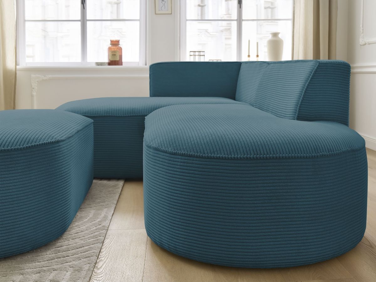 Canapé d'angle fixe ROUSSEAU velours côtelé avec pouf