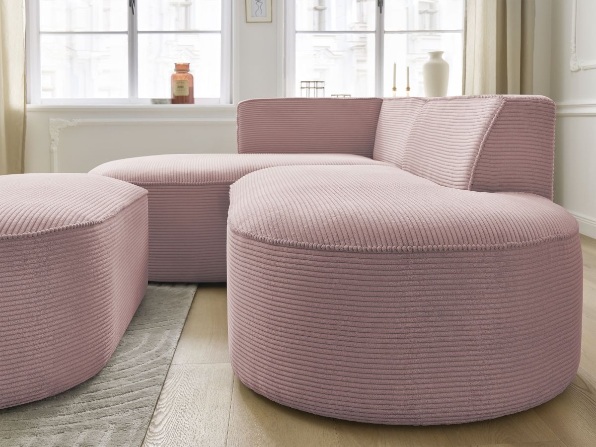 Canapé d'angle fixe ROUSSEAU velours côtelé avec pouf