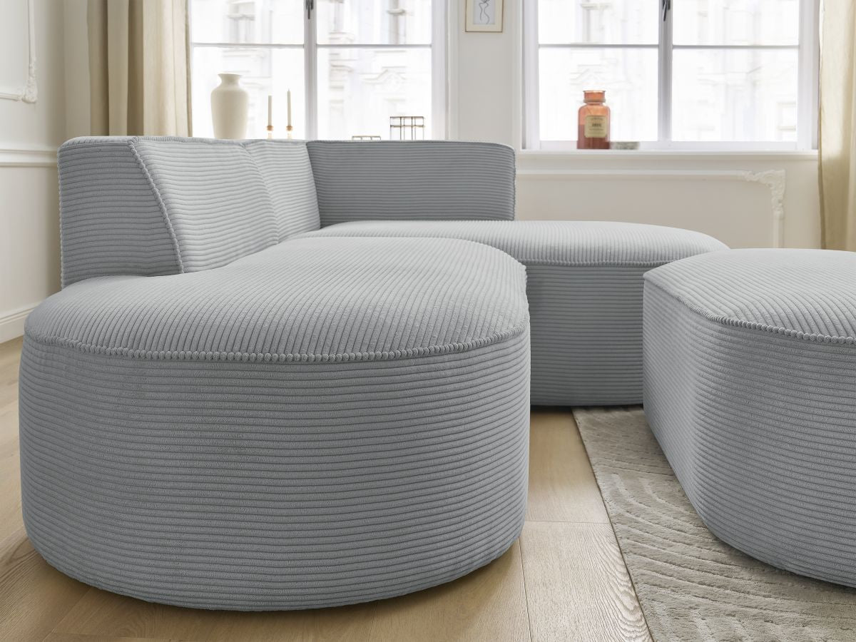 Canapé d'angle fixe ROUSSEAU velours côtelé avec pouf