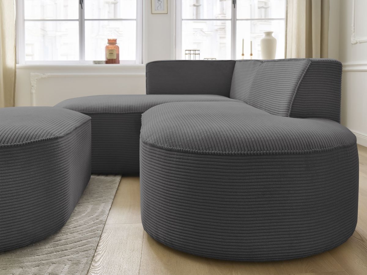 Canapé d'angle fixe ROUSSEAU velours côtelé avec pouf