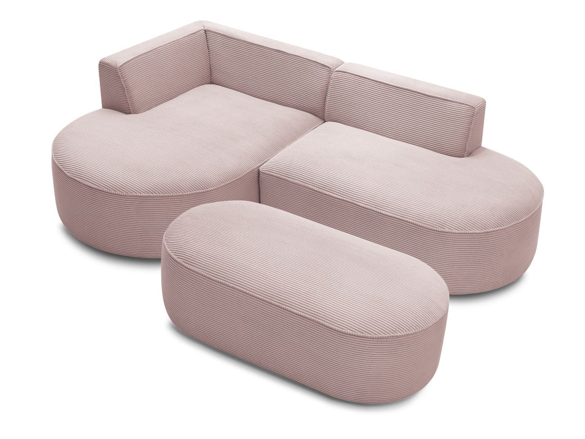 Canapé d'angle fixe ROUSSEAU velours côtelé avec pouf