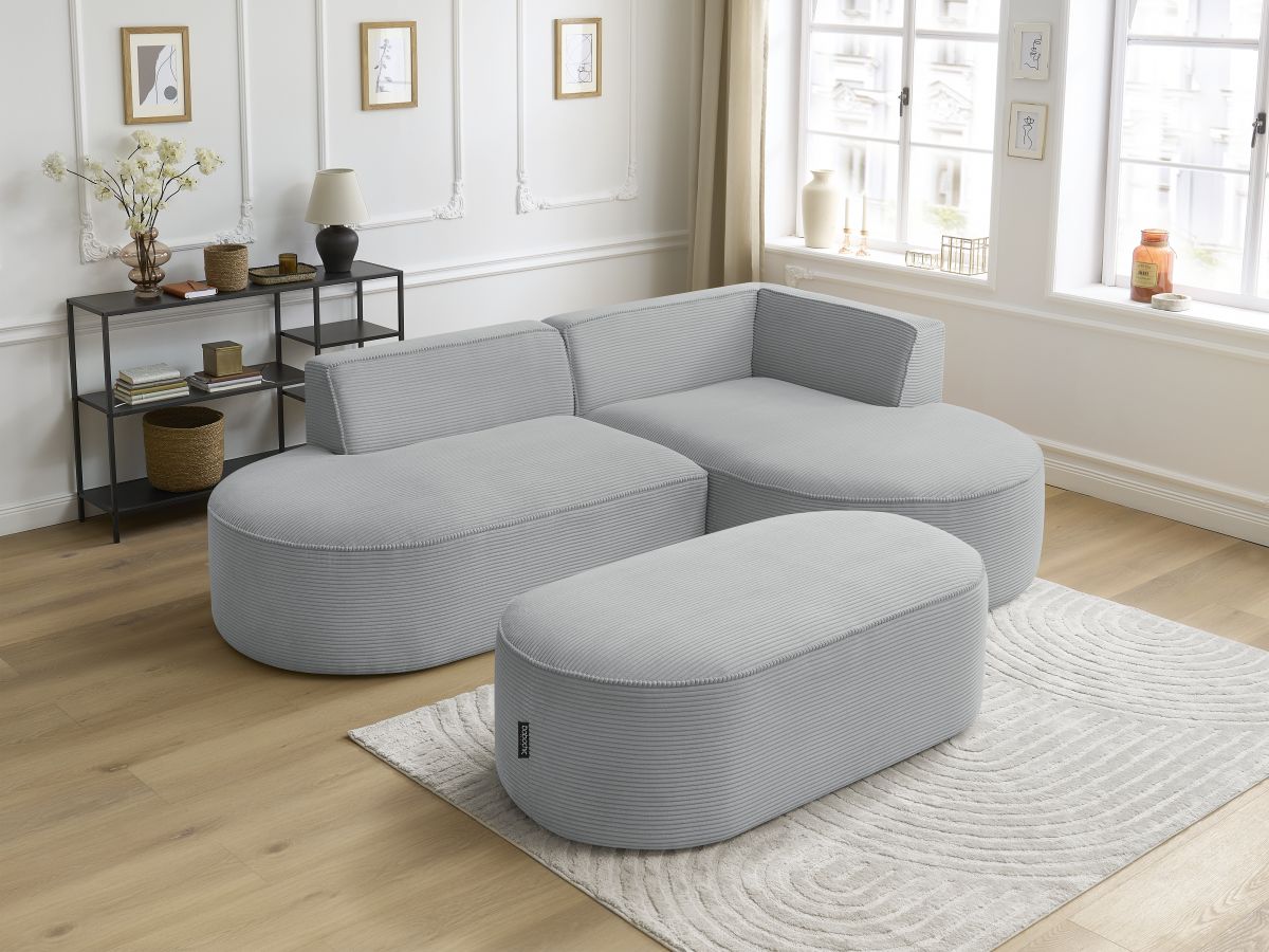 Canapé d'angle fixe ROUSSEAU velours côtelé avec pouf