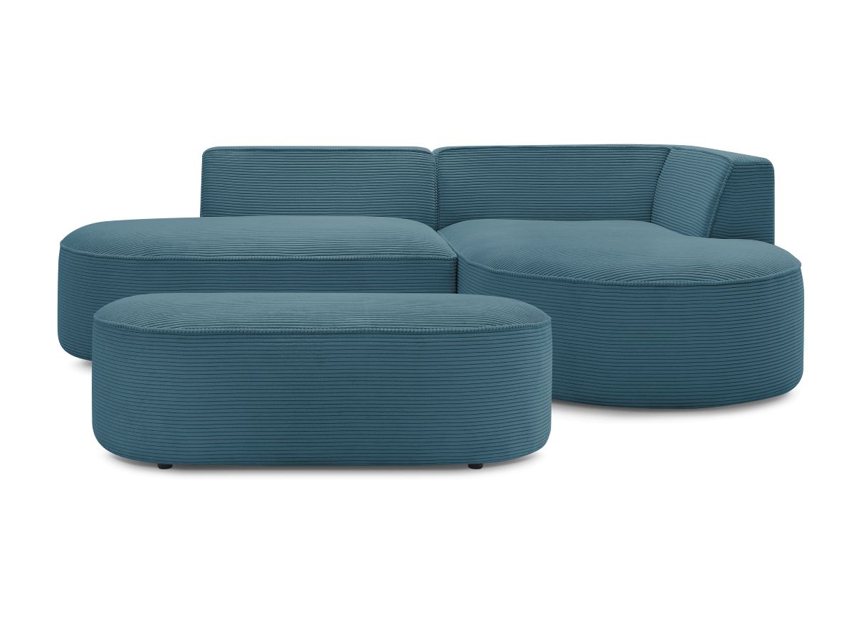 Canapé d'angle fixe ROUSSEAU velours côtelé avec pouf