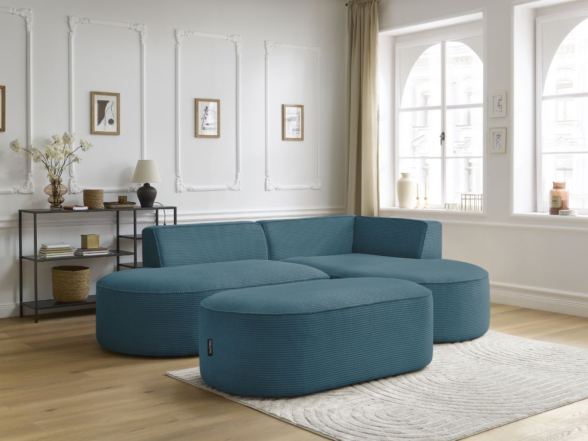 Canapé d'angle fixe ROUSSEAU velours côtelé avec pouf