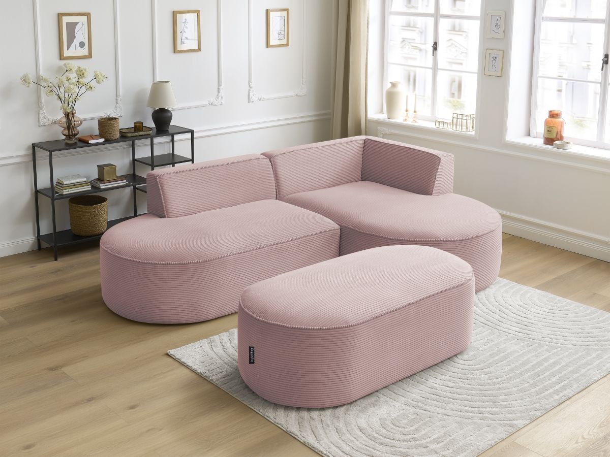 Canapé d'angle fixe ROUSSEAU velours côtelé avec pouf