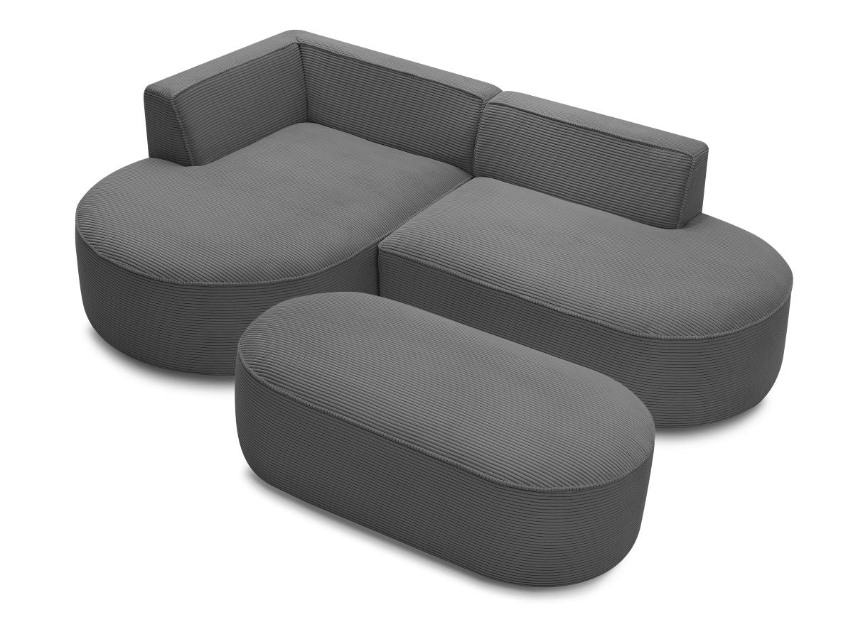 Canapé d'angle fixe ROUSSEAU velours côtelé avec pouf