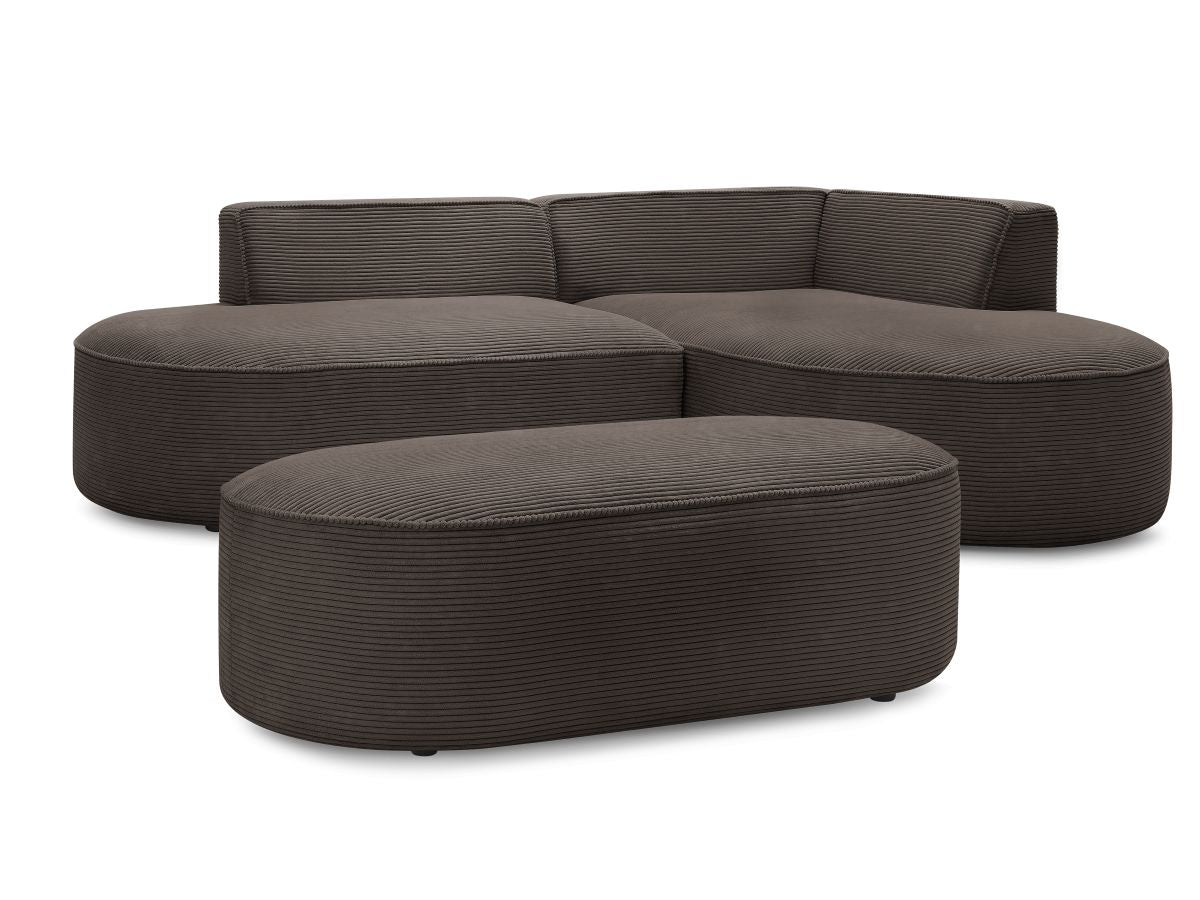 Canapé d'angle fixe ROUSSEAU velours côtelé avec pouf