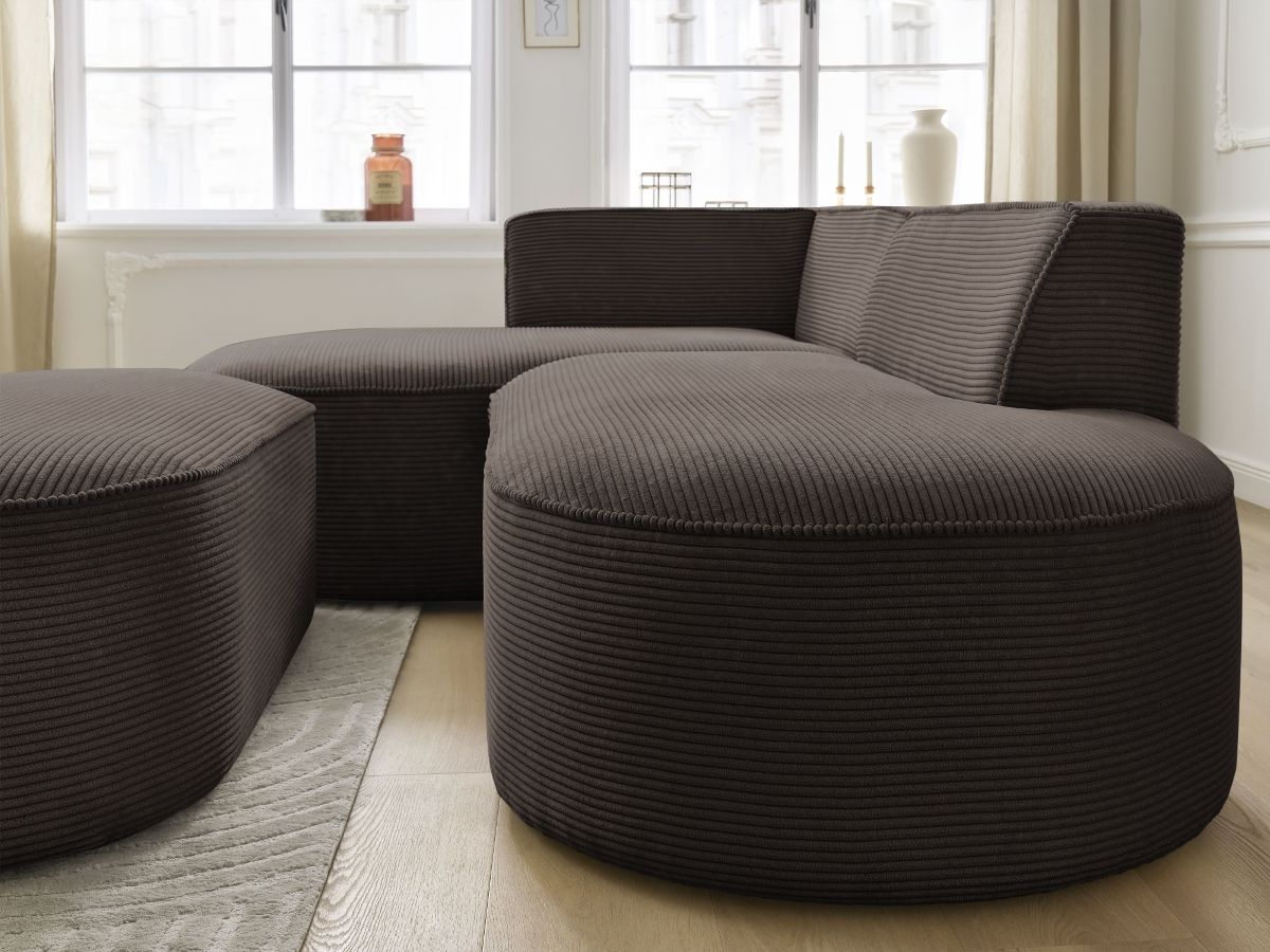 Canapé d'angle fixe ROUSSEAU velours côtelé avec pouf
