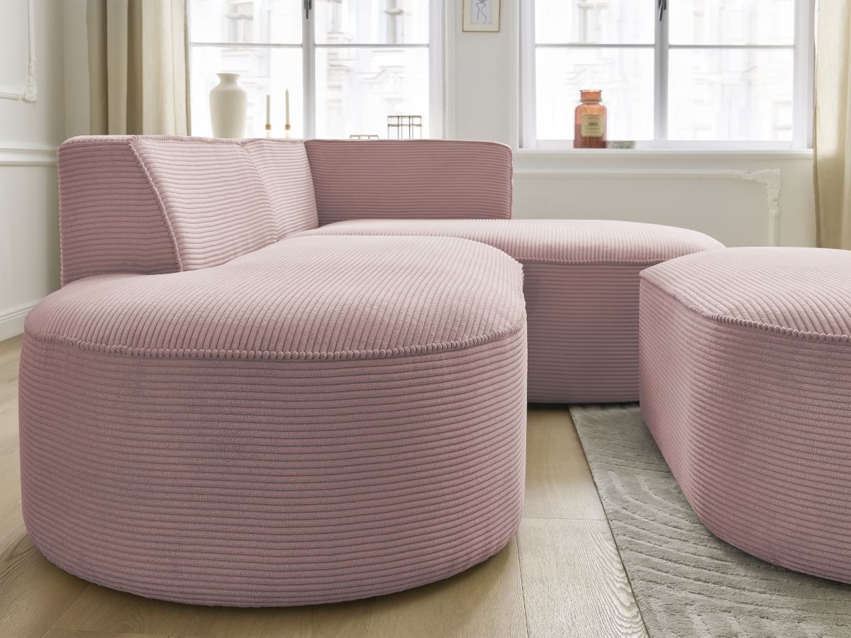 Canapé d'angle fixe ROUSSEAU velours côtelé avec pouf
