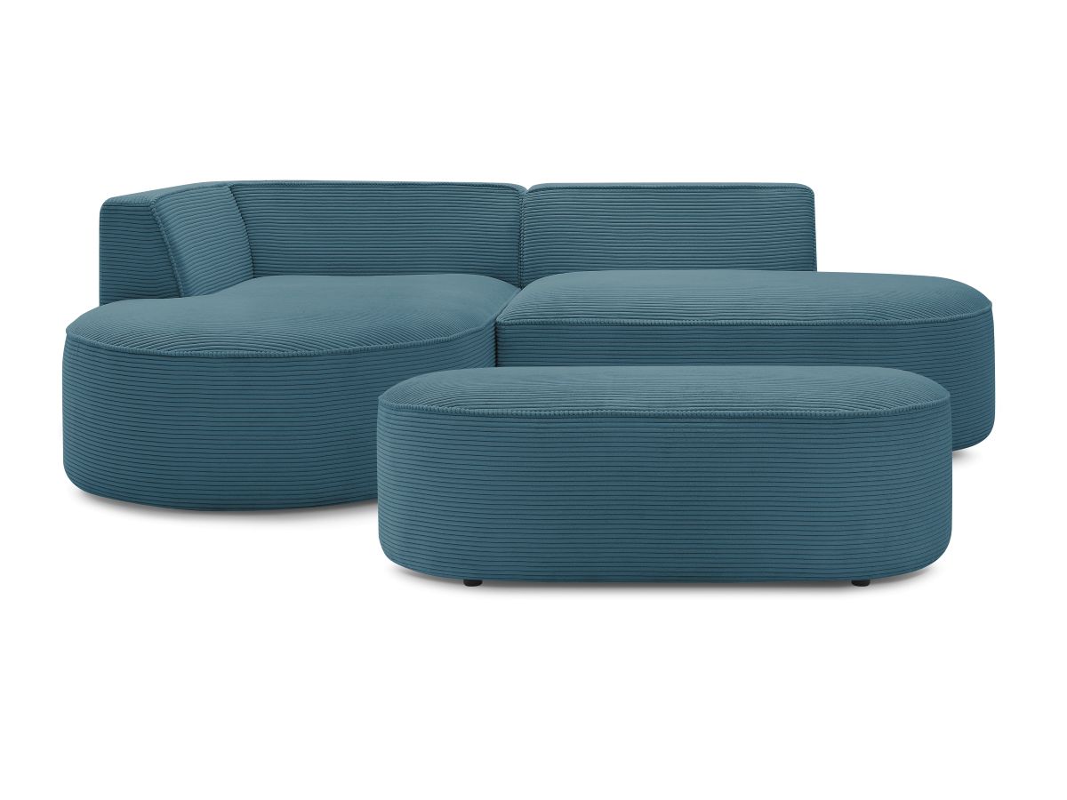 Canapé d'angle fixe ROUSSEAU velours côtelé avec pouf