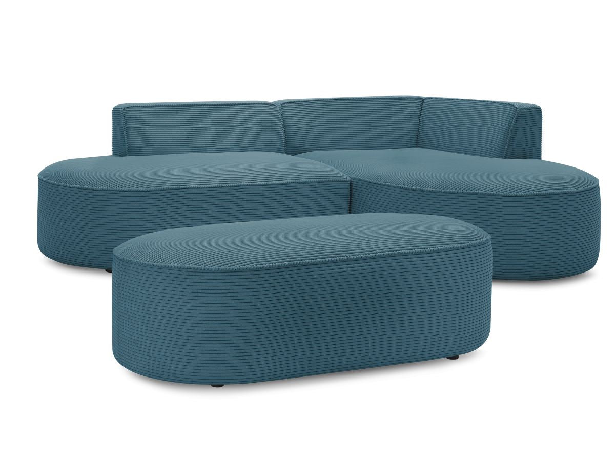 Canapé d'angle fixe ROUSSEAU velours côtelé avec pouf