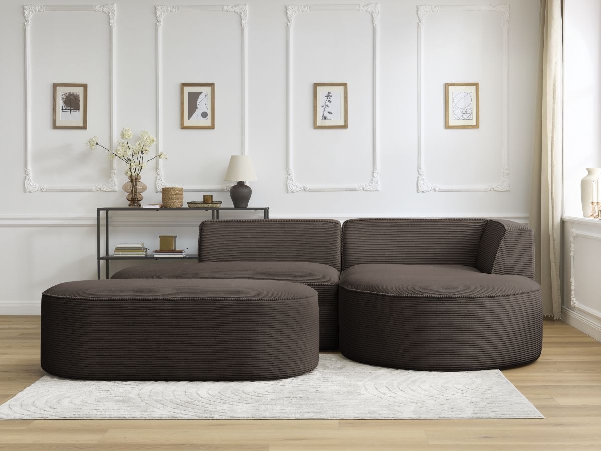 Canapé d'angle fixe ROUSSEAU velours côtelé avec pouf